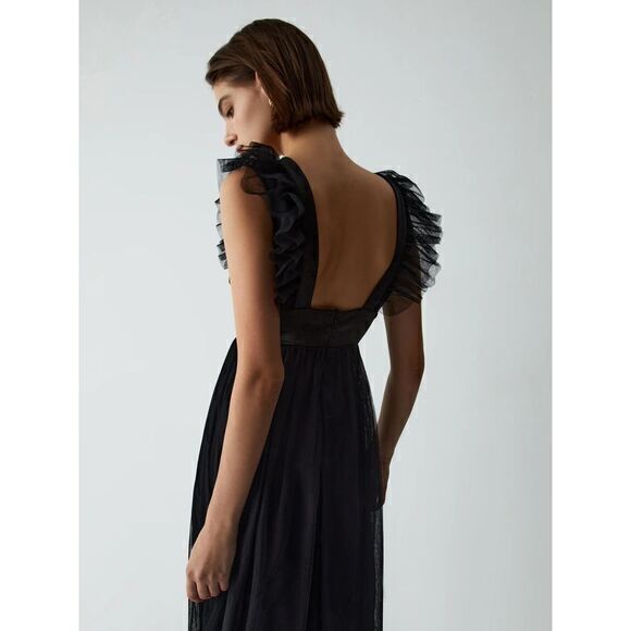 Commense Ruffle Mesh Plunge Long Dress Size M - Picture 7 of 11